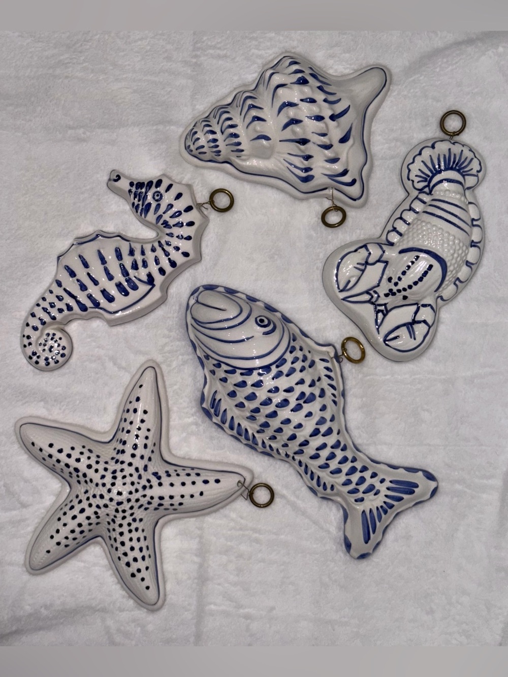 Vintage Set of 5 Bassano Ceramic Sea Life Wall Plaques Made In Italy. Farmhouse